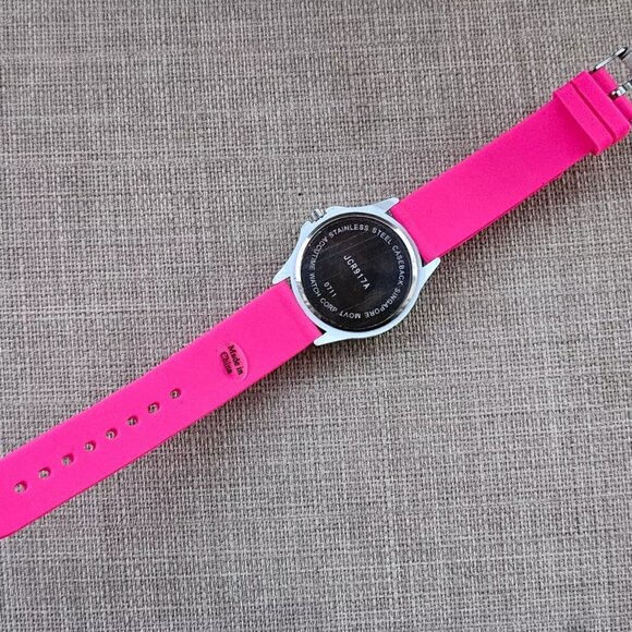 Multi Color Crystals Accent Bezel Wristwatch Pink Rubber Strap Analog Watch - Picture 8 of 11